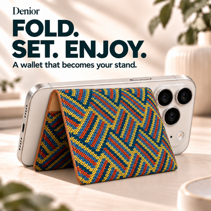 Cork Knitted Herringbone Magnetic Bi-Fold Card Holder Wallet with 2 Card Slots