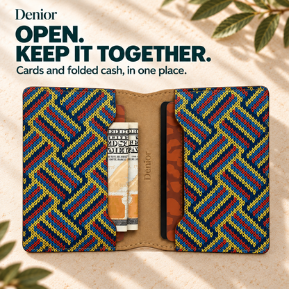 Cork Knitted Herringbone Magnetic Bi-Fold Card Holder Wallet with 2 Card Slots