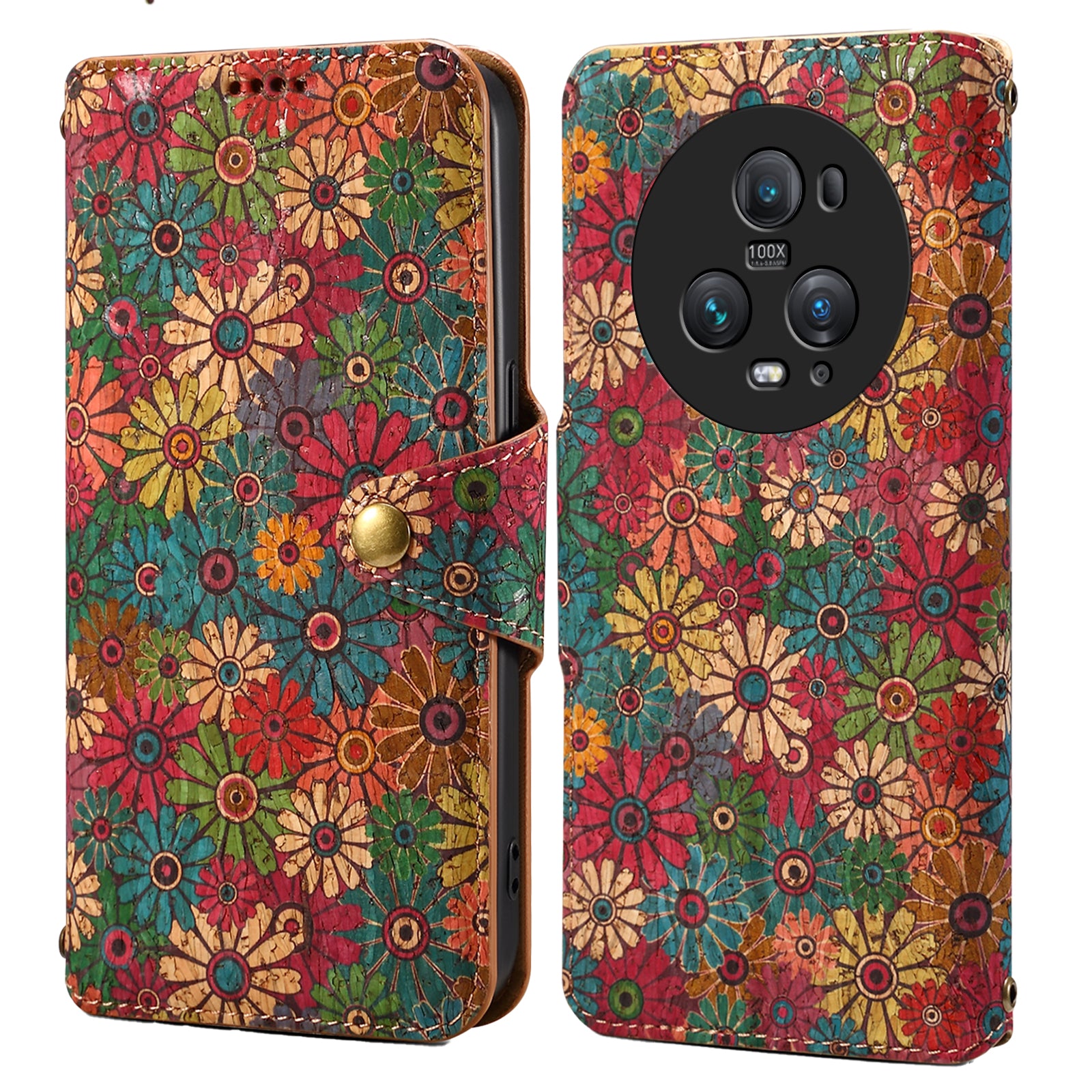 Honor Flower Language Cork Flip Wallet Stand Leather Phone Case (Green)