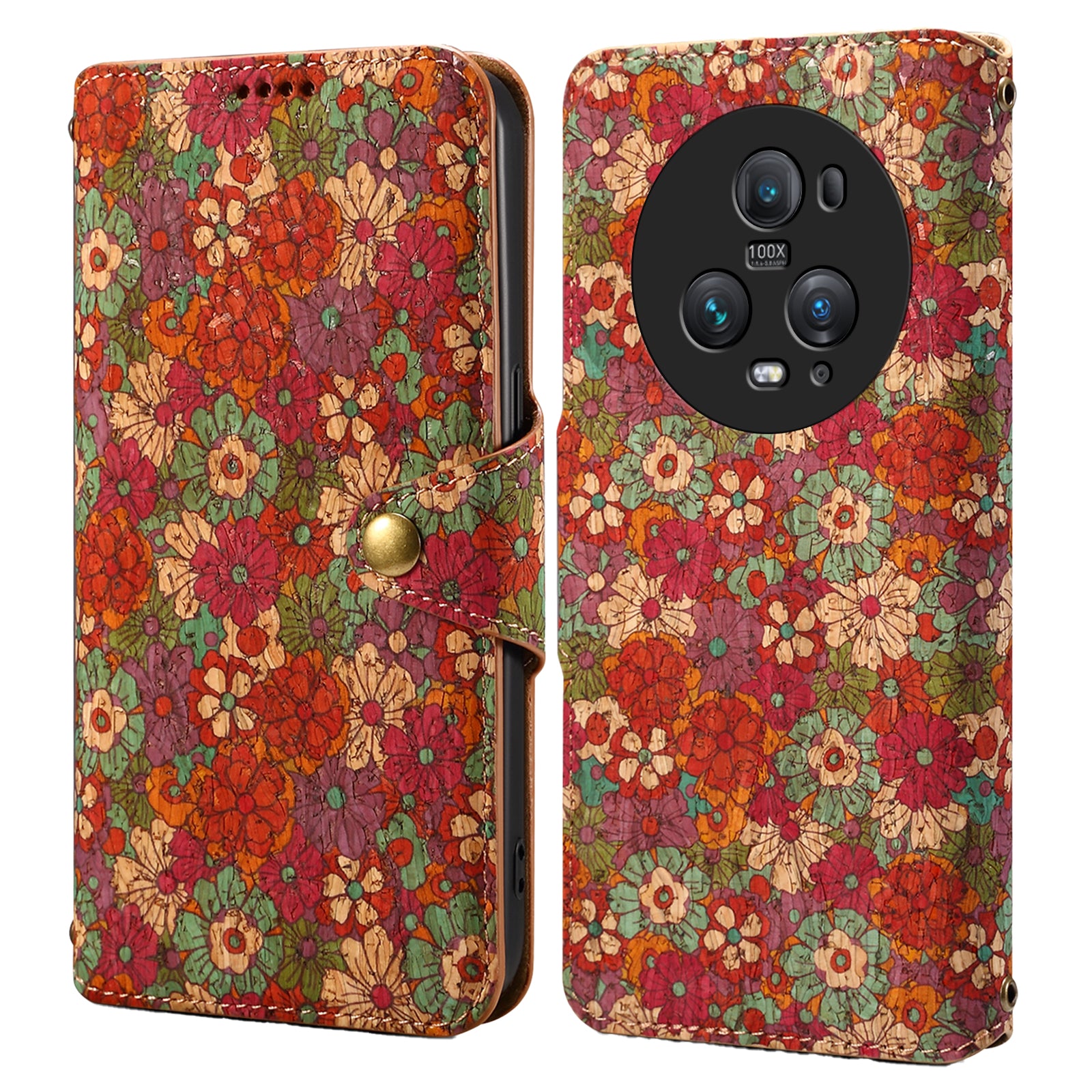 Honor Flower Language Cork Flip Wallet Stand Leather Phone Case (Red)