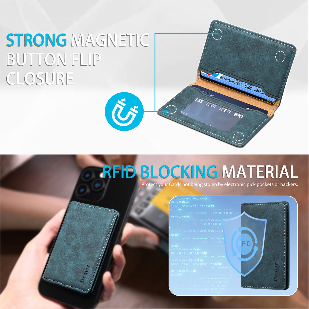 PU Leather 2-Card Magnetic Foldable Card Holder