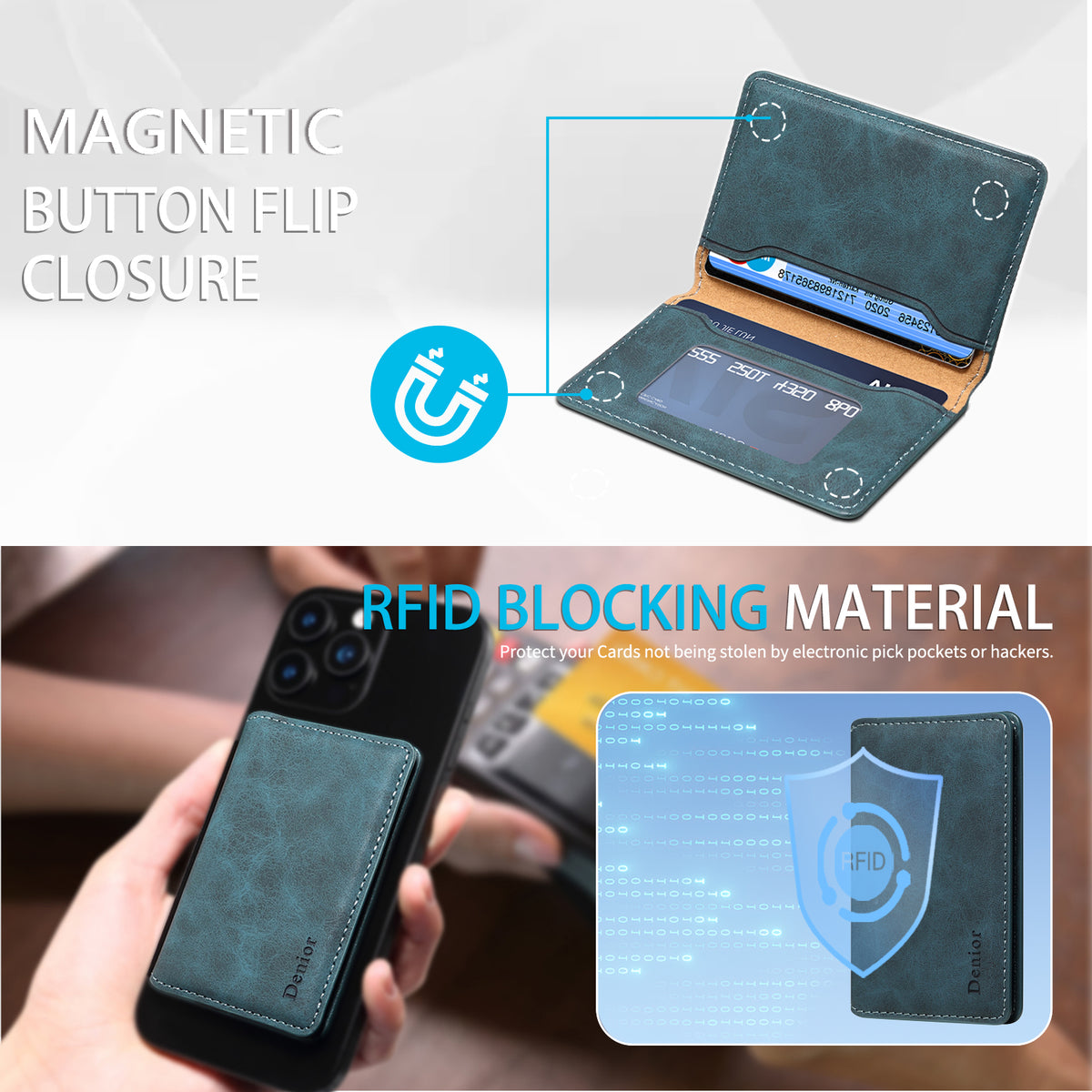 PU Leather 2-Card Magnetic Foldable Card Holder