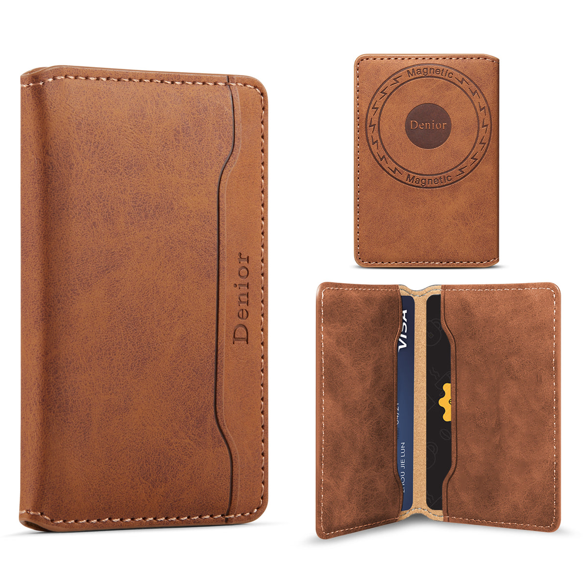 PU Leather Imitation 3-Slot Magnetic Foldable Card Holder