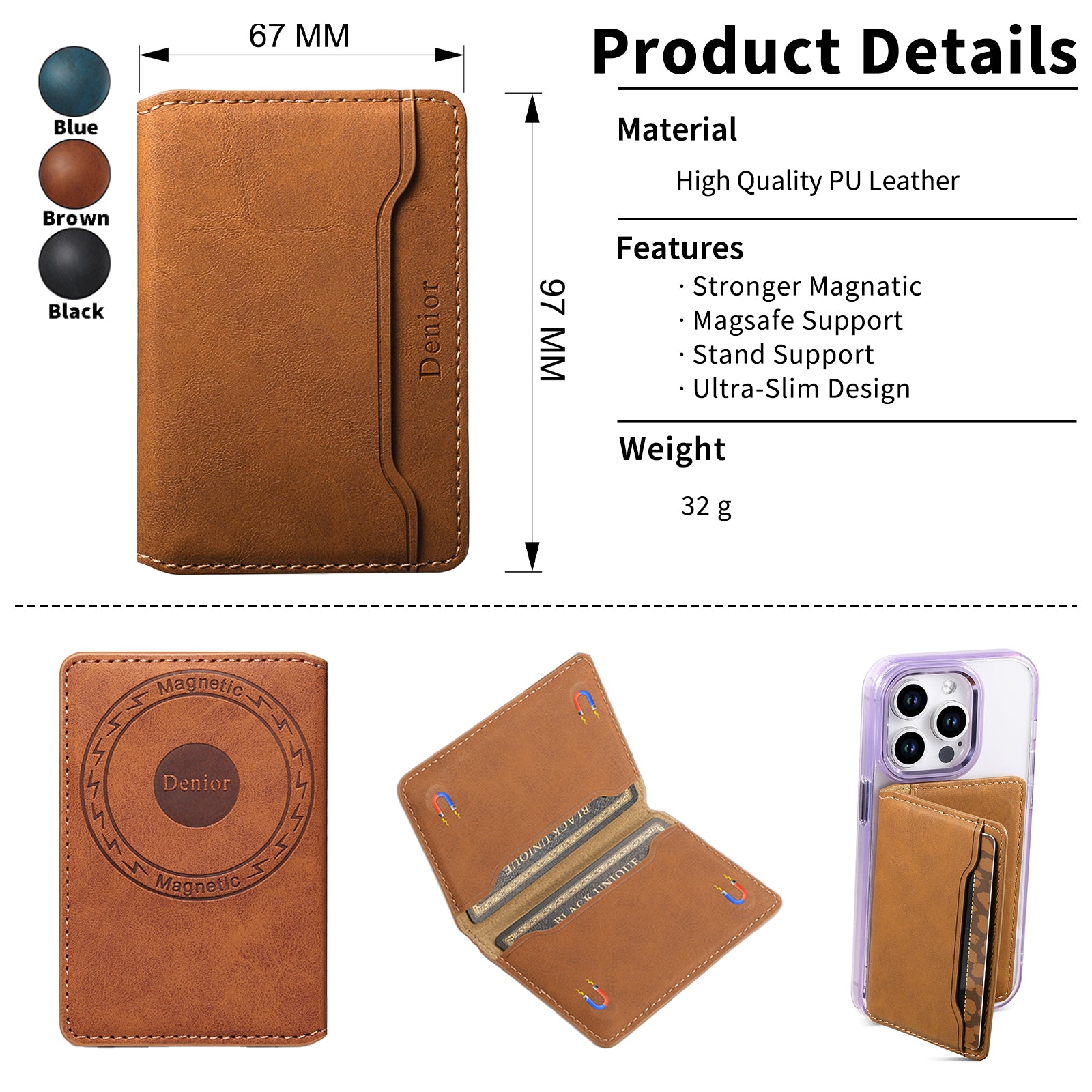 Magnetic Slim Credit Card Wallet (Brown)