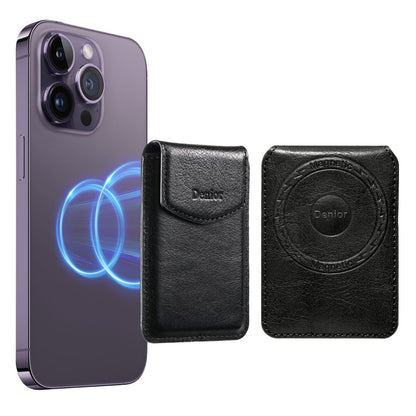 Magnetic Genuine Leather Bracket Credit Card Bag（Black）