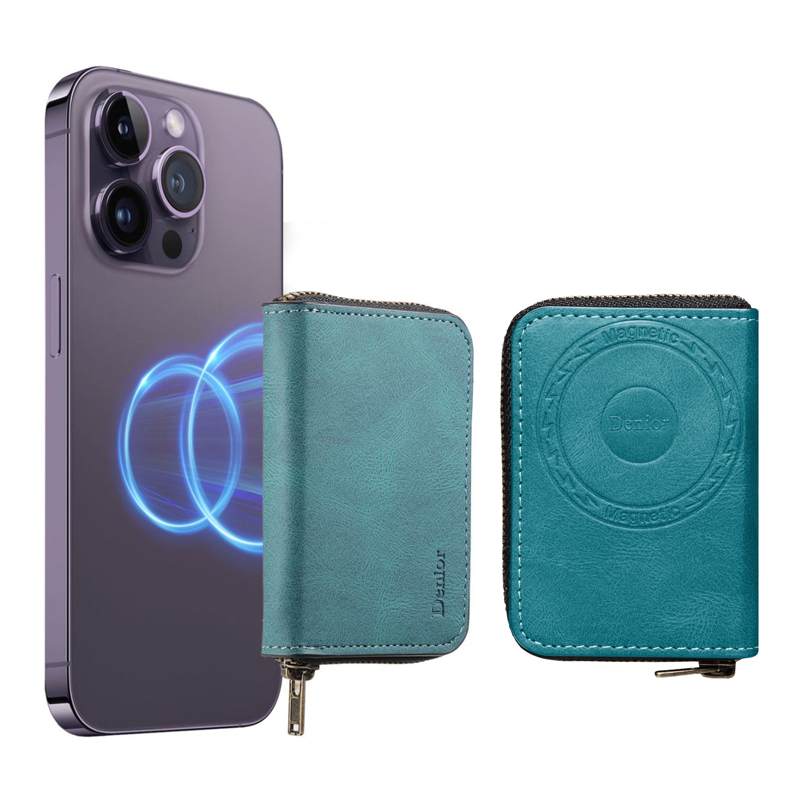 RFID Magnetic Zipper Wallet Credit Card Bag (Blue)