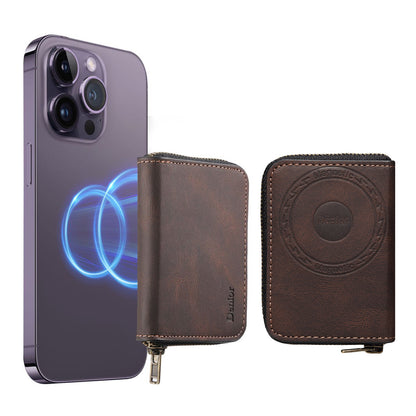 RFID Magnetic Zipper Wallet Credit Card Bag (Brown)