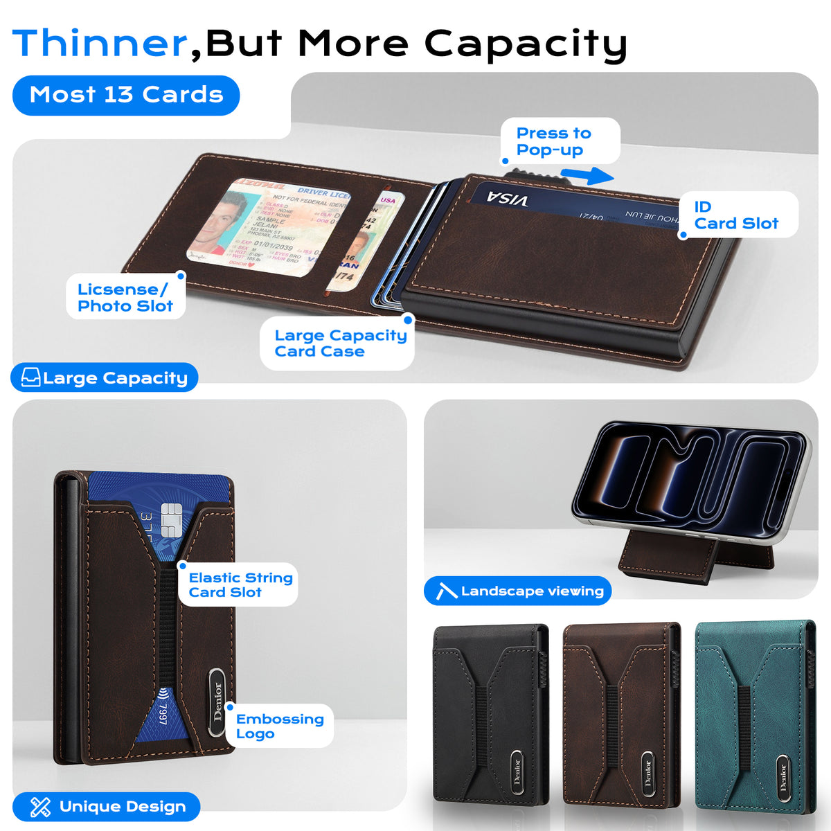 PU Leather 4 Card Slots Magsafe fold Pop Wallet