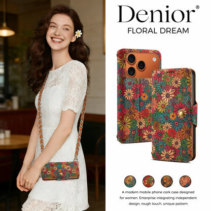 Floral Cork Wooden Wallet Case