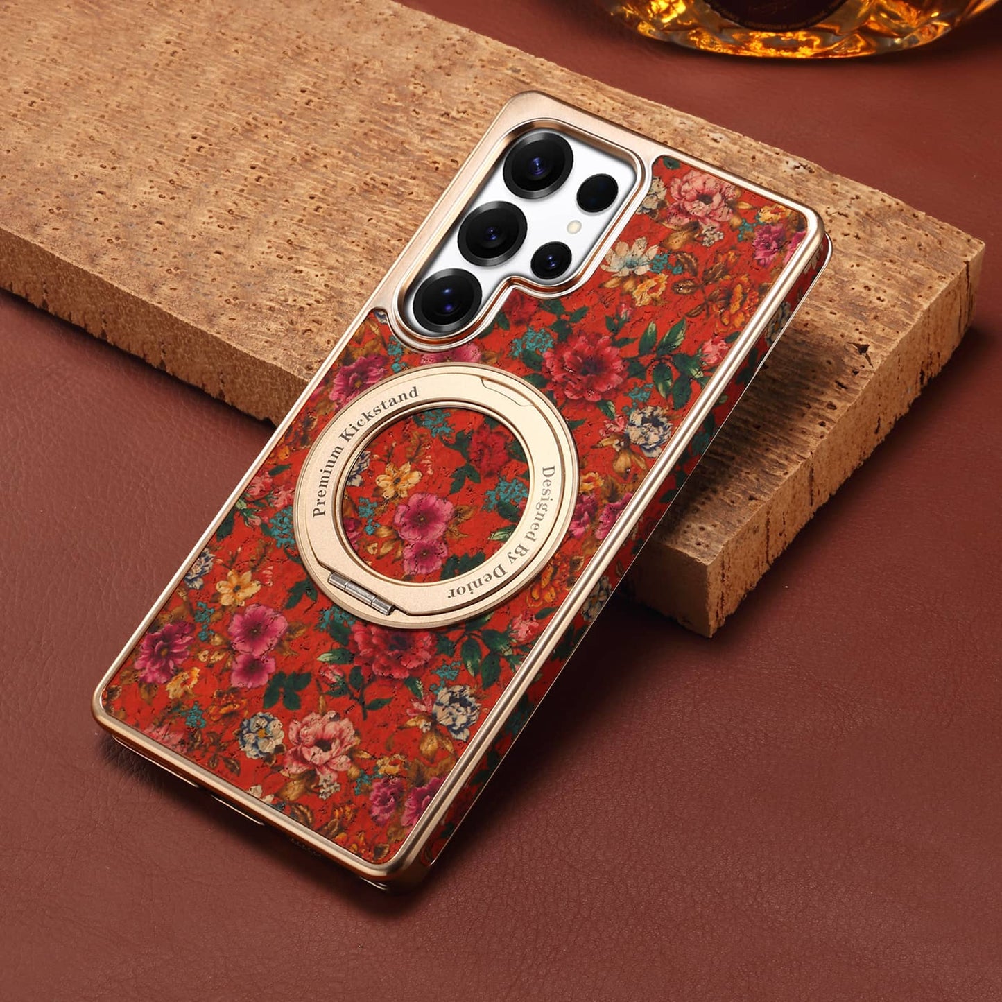 Cork Floral Rotating Electroplated Magnetic Phone Case (For Samsung)