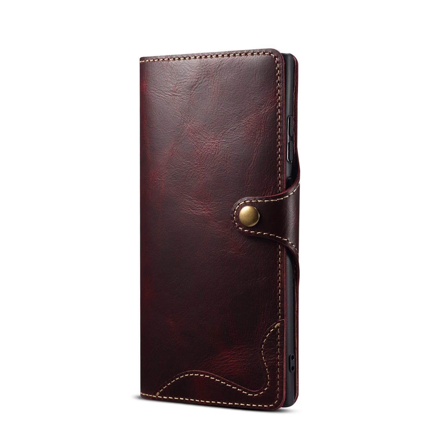 Genuine Leather Oil Wax Cowhide Button Wallet Phone Case (For Samsung)