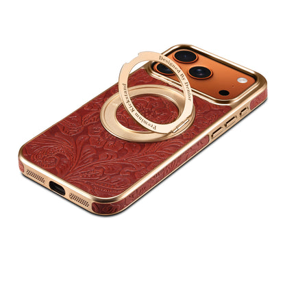 Genuine Leather Printed Gear Electroplated Phone Case