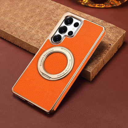 PU Faux Leather Litchi Texture Rotating Stand Electroplated Magnetic Phone Case (For Samsung)