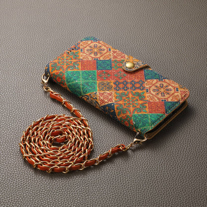 Cork Printed Button Stand Wallet Phone Case