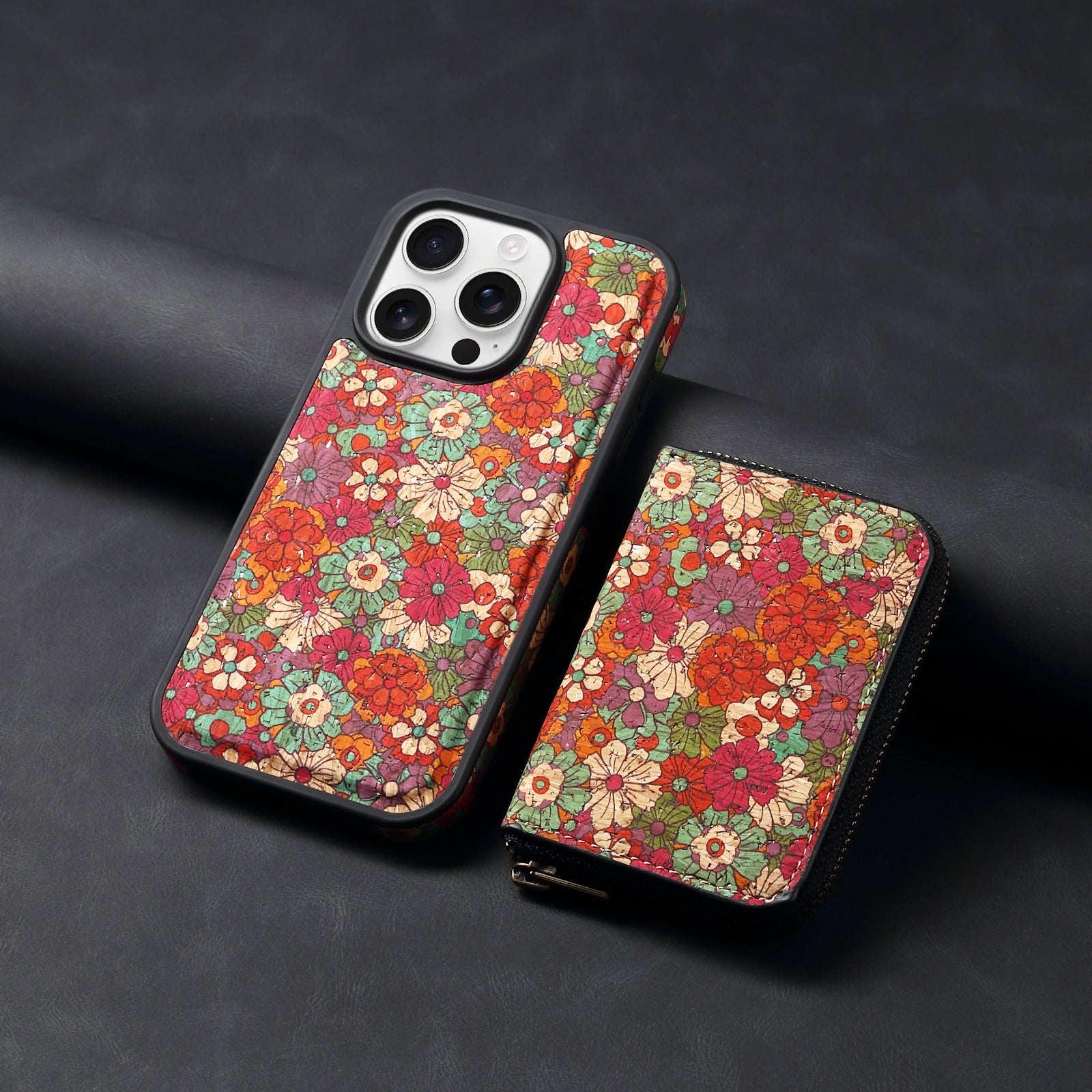 RFID Magnetic Zipper Wallet Credit Card Bag & Phone Case（Red）