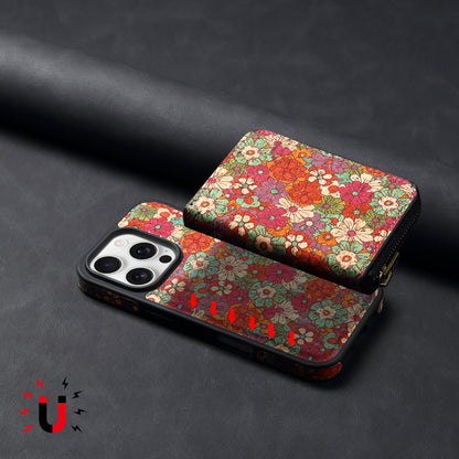 RFID Magnetic Zipper Wallet Credit Card Bag & Phone Case（Red）