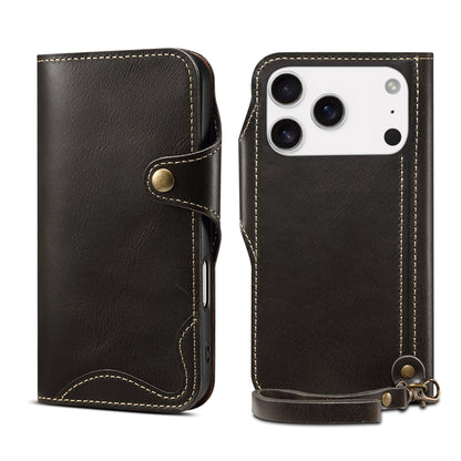iPhone 17 Series Genuine Leathe Multi Functional Card Insertion Flip Wallet Holder Phone Case（Black）