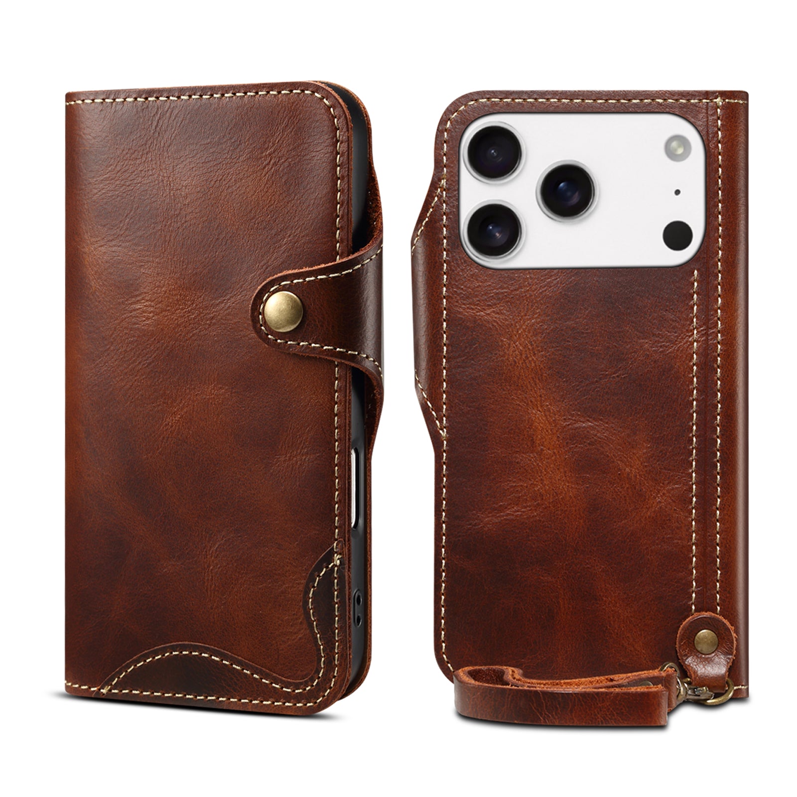 iPhone 17 Series Genuine Leathe Multi Functional Card Insertion Flip Wallet Holder Phone Case（Brown）