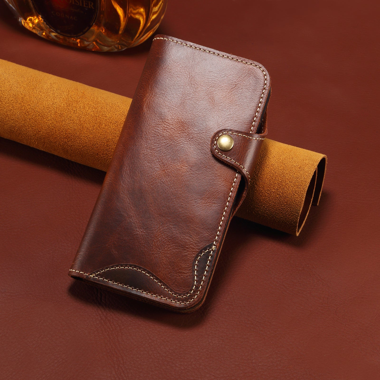 iPhone 17 Series Genuine Leathe Multi Functional Card Insertion Flip Wallet Holder Phone Case（Brown）