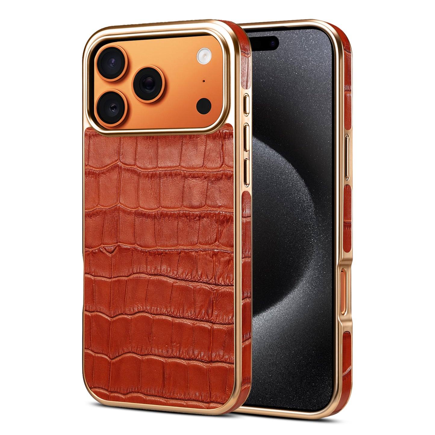 Genuine Leather Crocodile Texture Electroplated Phone Case