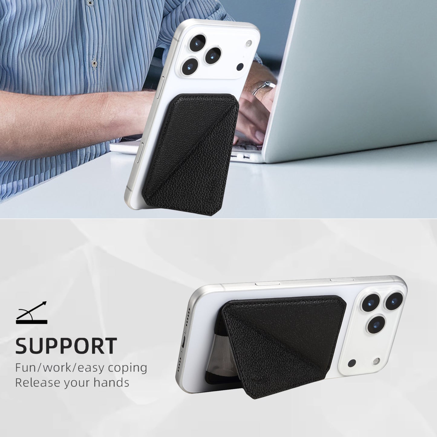 PU Faux Leather Lychee Texture Magnetic Card Holder