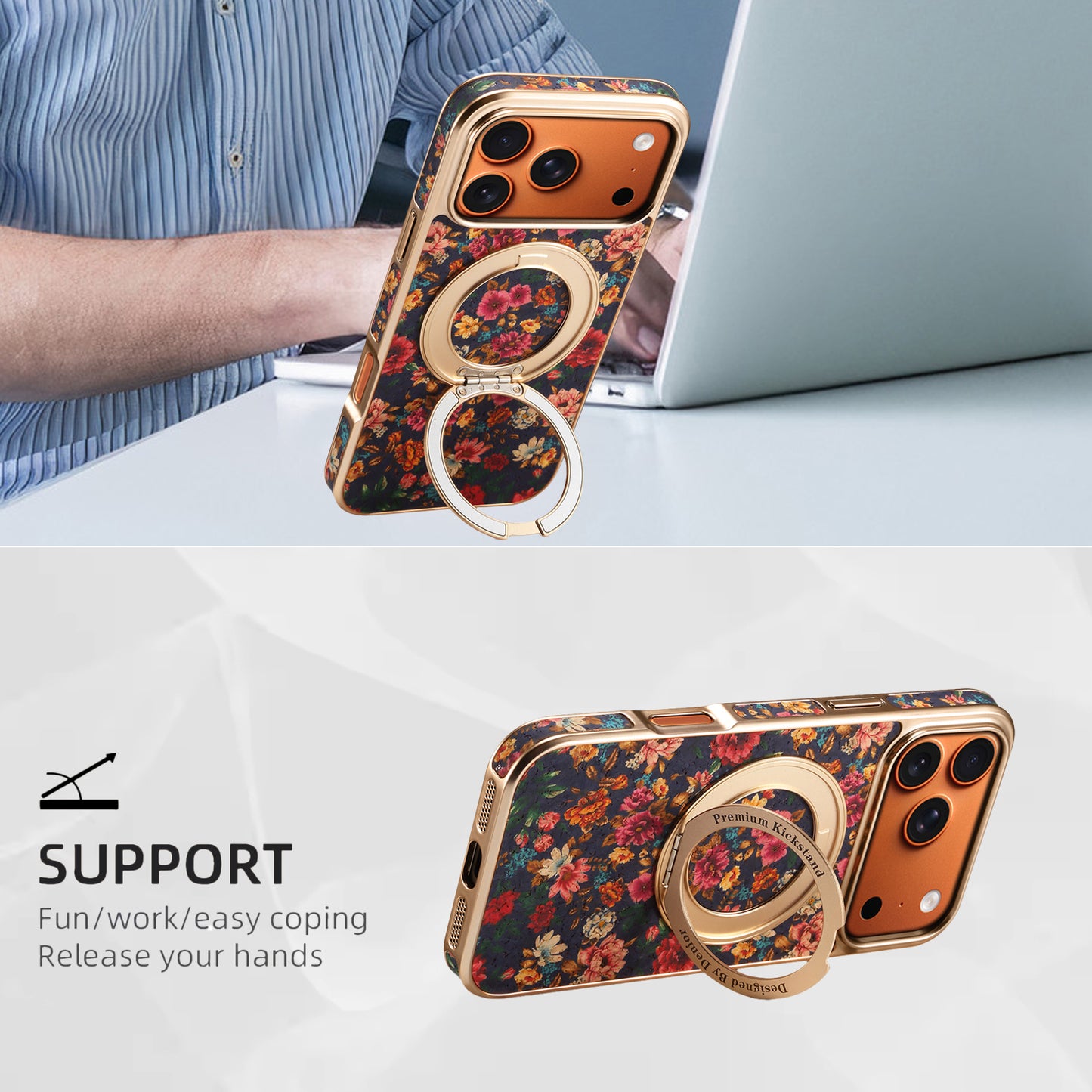 Floral Pattern Gear Electroplated Phone Case