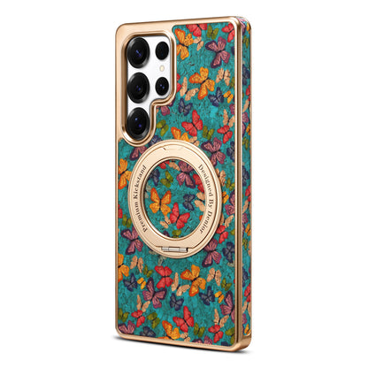 Cork Floral Rotating Electroplated Magnetic Phone Case (For Samsung)