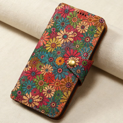 Floral Cork Wooden Wallet Case