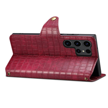 PU Faux Leather Crocodile Texture Button Wallet Stand Phone Case (For Samsung)