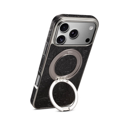 Genuine Leather Printed Gear Electroplated Phone Case