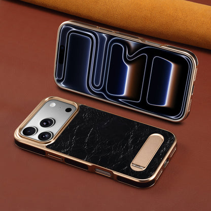 Genuine Leather In-line Stand Magnetic Electroplated Phone Case
