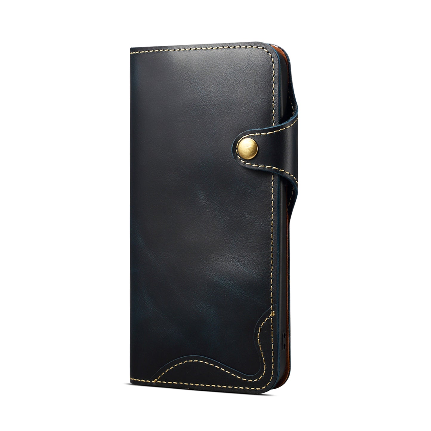 Genuine Oil Wax Cowhide Button Stand Wallet Phone Case