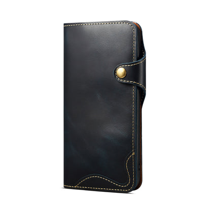Genuine Oil Wax Cowhide Button Stand Wallet Phone Case