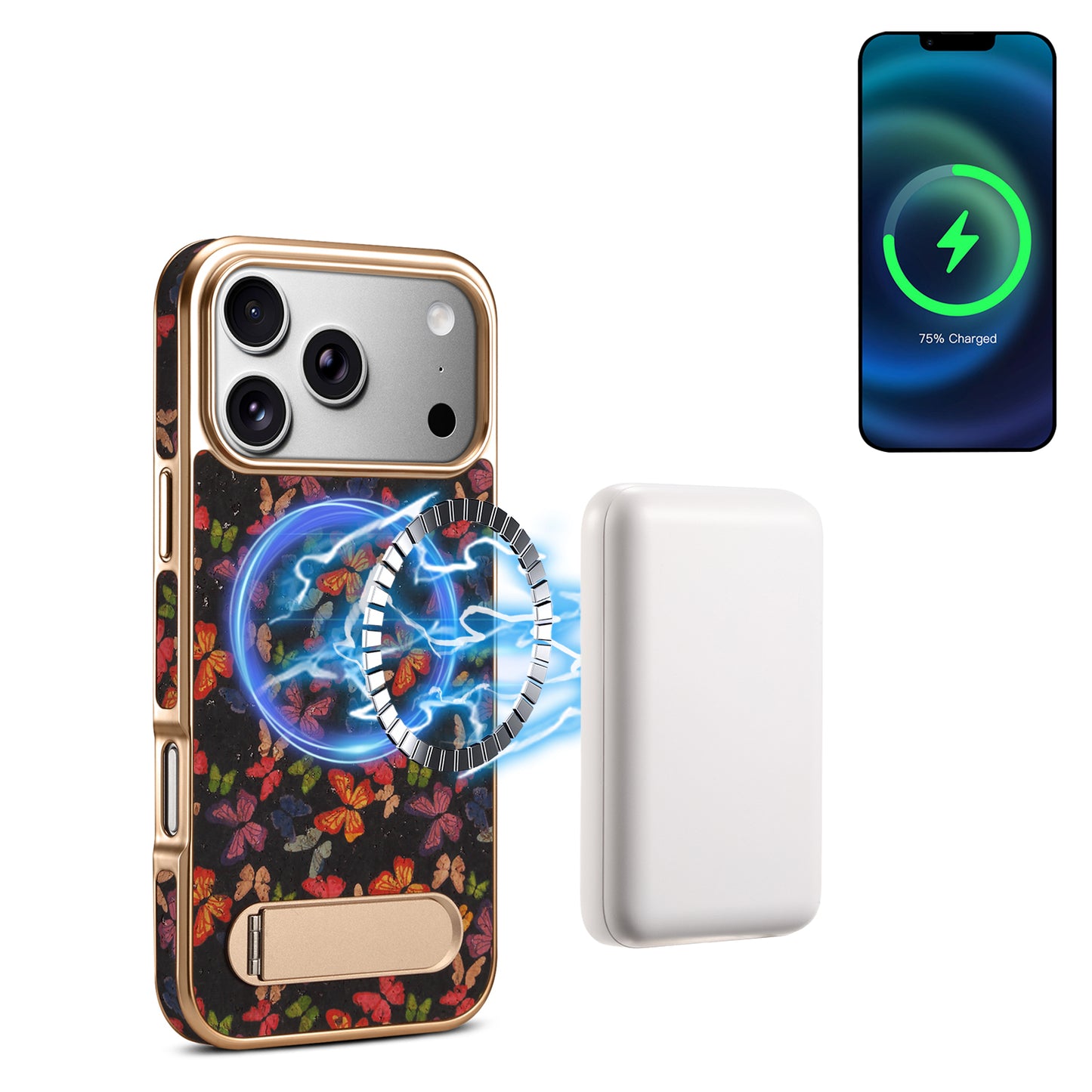 Cork Butterfly In-line Stand Magnetic Electroplated Phone Case