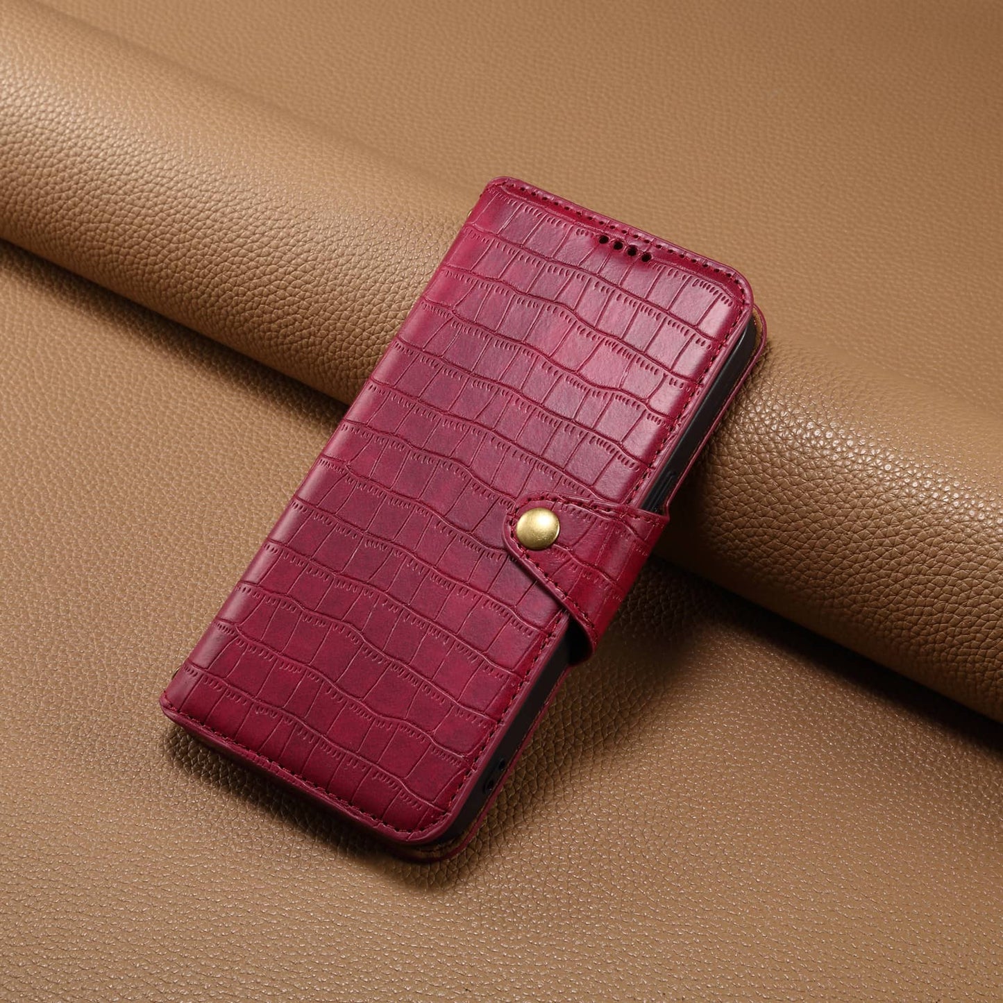 PU Faux Leather Crocodile Pattern Button Stand Wallet Phone Case