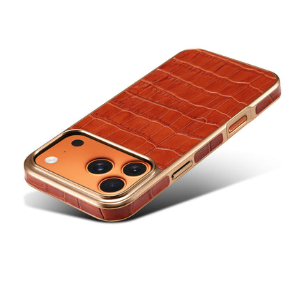 Genuine Leather Crocodile Texture Electroplated Phone Case