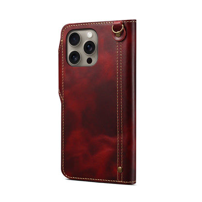 Genuine Oil Wax Cowhide Button Stand Wallet Phone Case