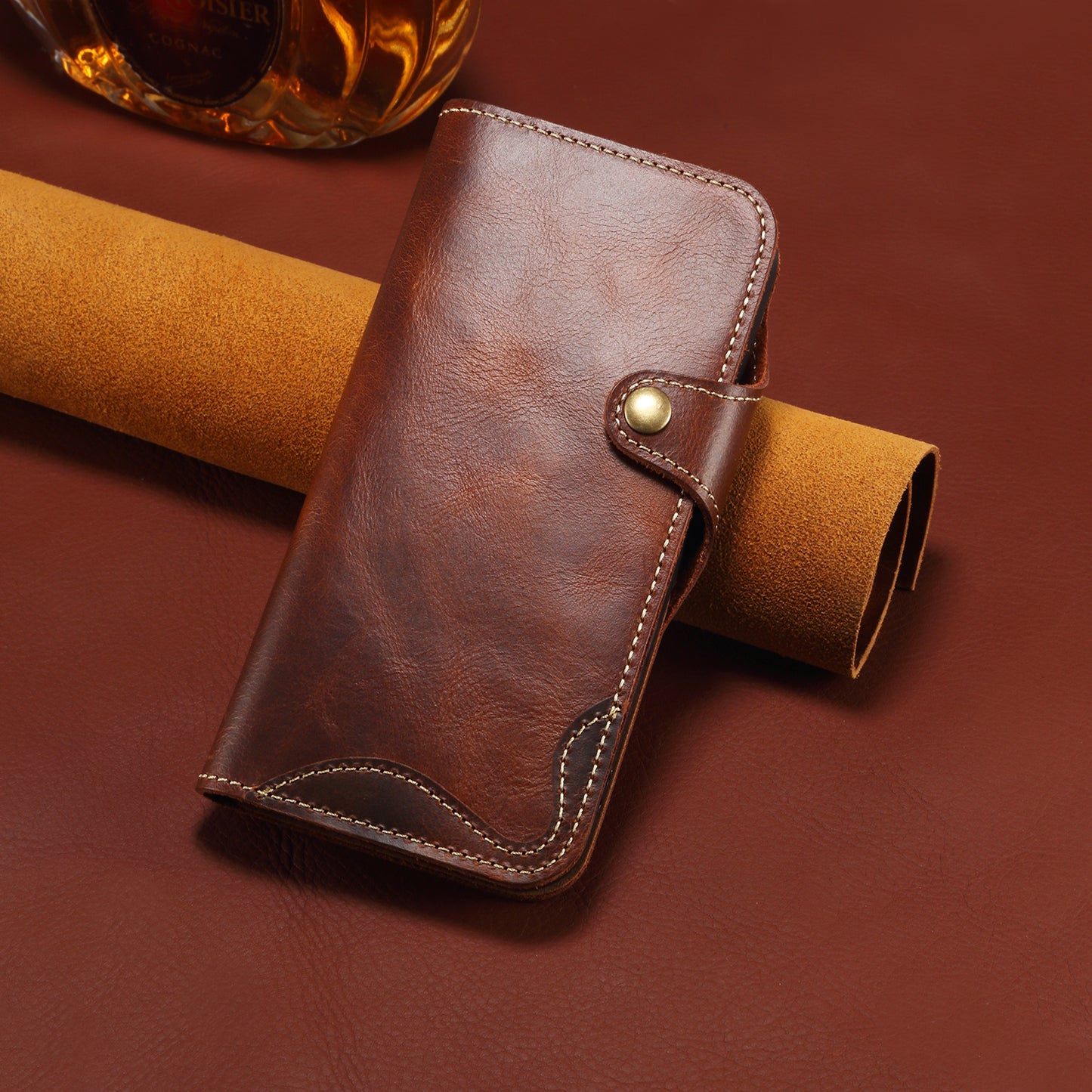 Genuine Oil Wax Cowhide Stand Wallet Phone Case