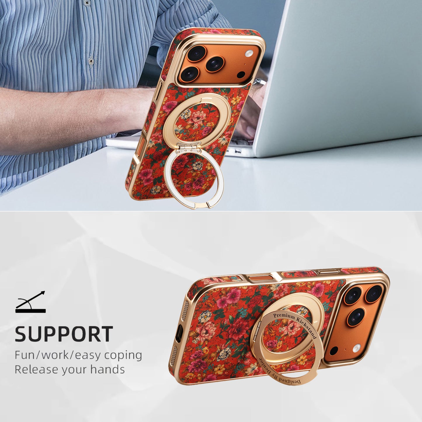 Floral Pattern Gear Electroplated Phone Case