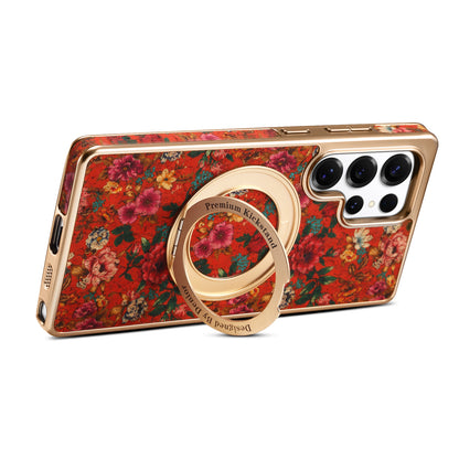 Cork Floral Rotating Electroplated Magnetic Phone Case (For Samsung)