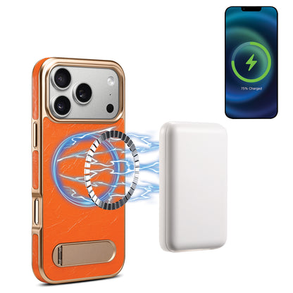 Genuine Leather In-line Stand Magnetic Electroplated Phone Case