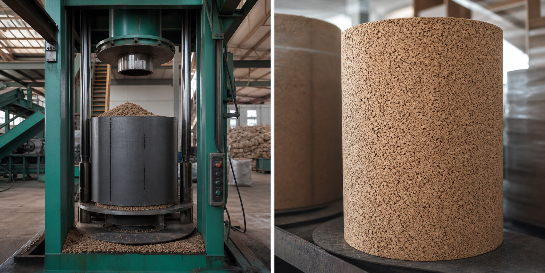 Cork granules pressed into a cylindrical block