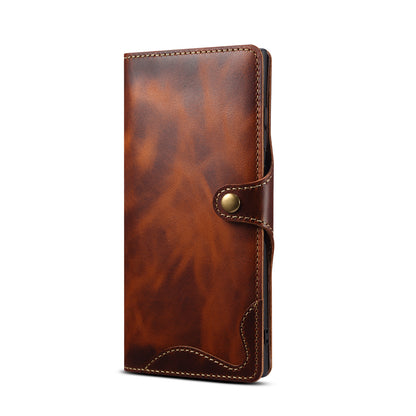 Genuine Leather Oil Wax Cowhide Button Wallet Phone Case (For Samsung)