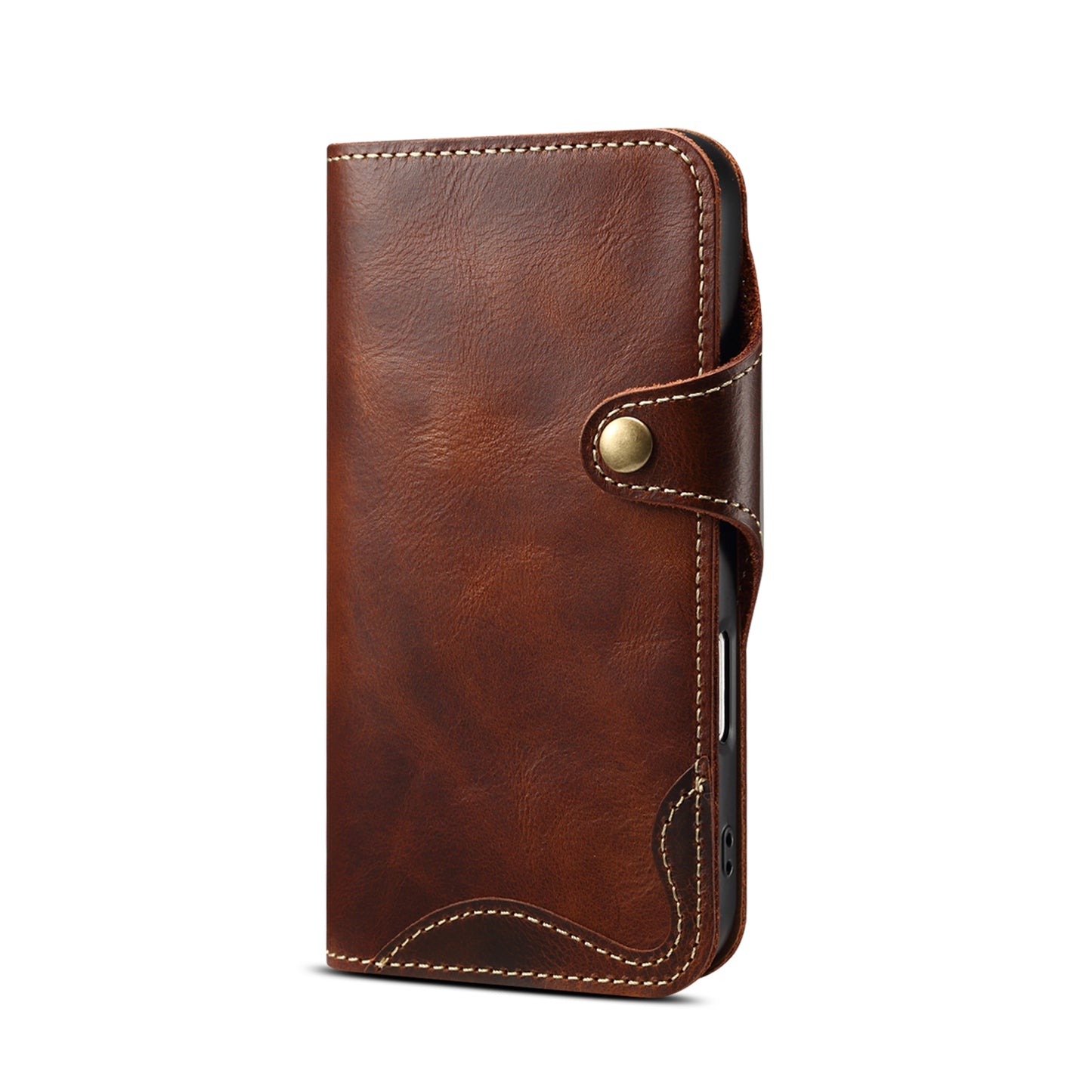 Genuine Oil Wax Cowhide Stand Wallet Phone Case