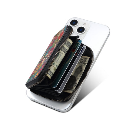 Cork Flower Magnetic Zipper Card Holder