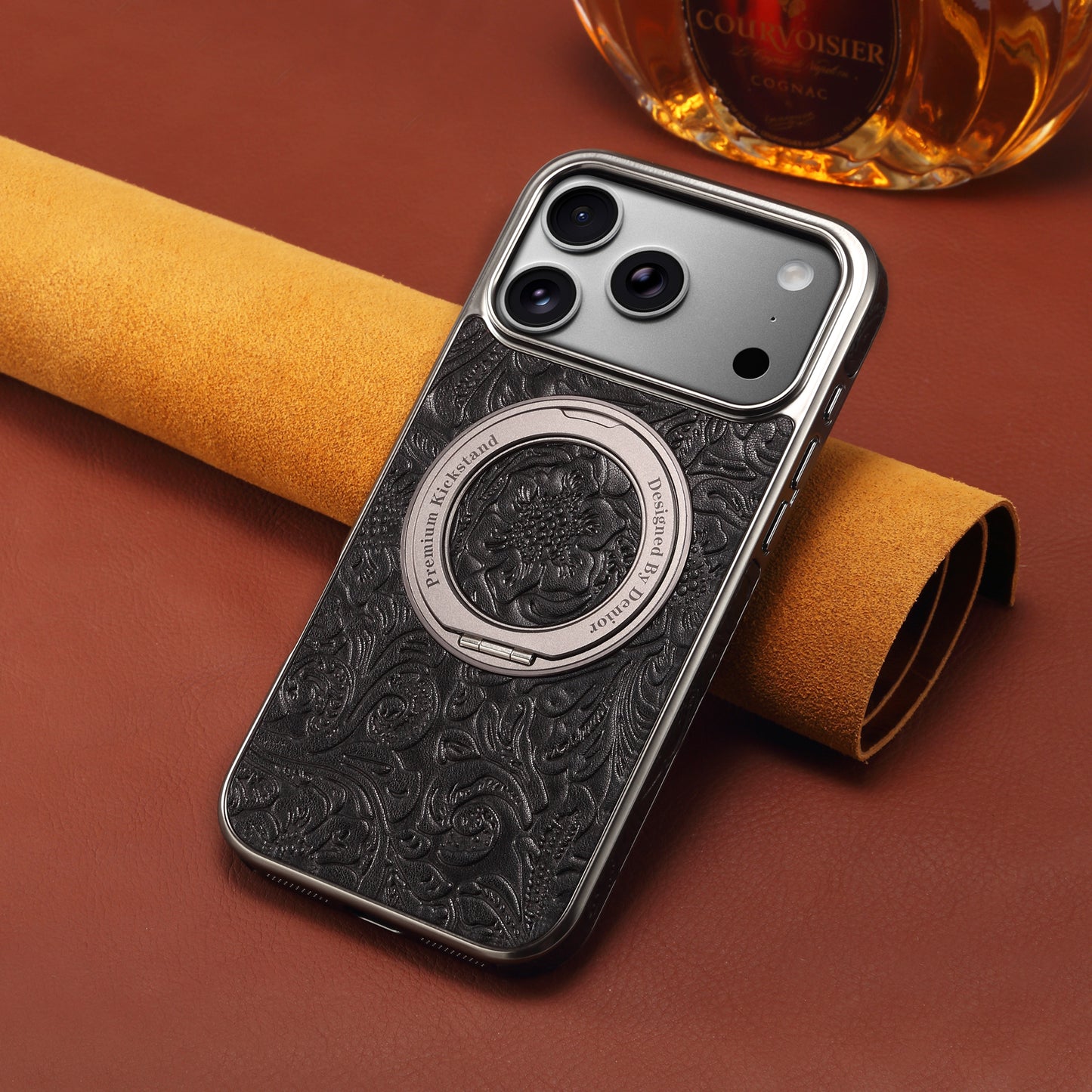 Genuine Leather Printed Gear Electroplated Phone Case