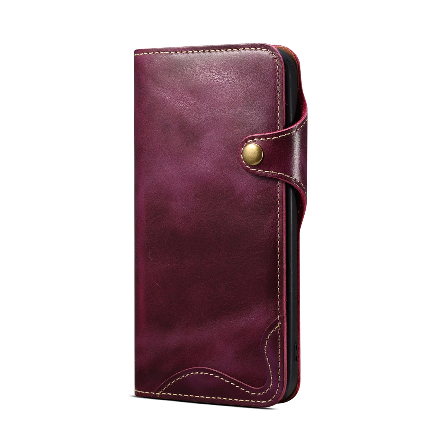 Genuine Oil Wax Cowhide Button Stand Wallet Phone Case