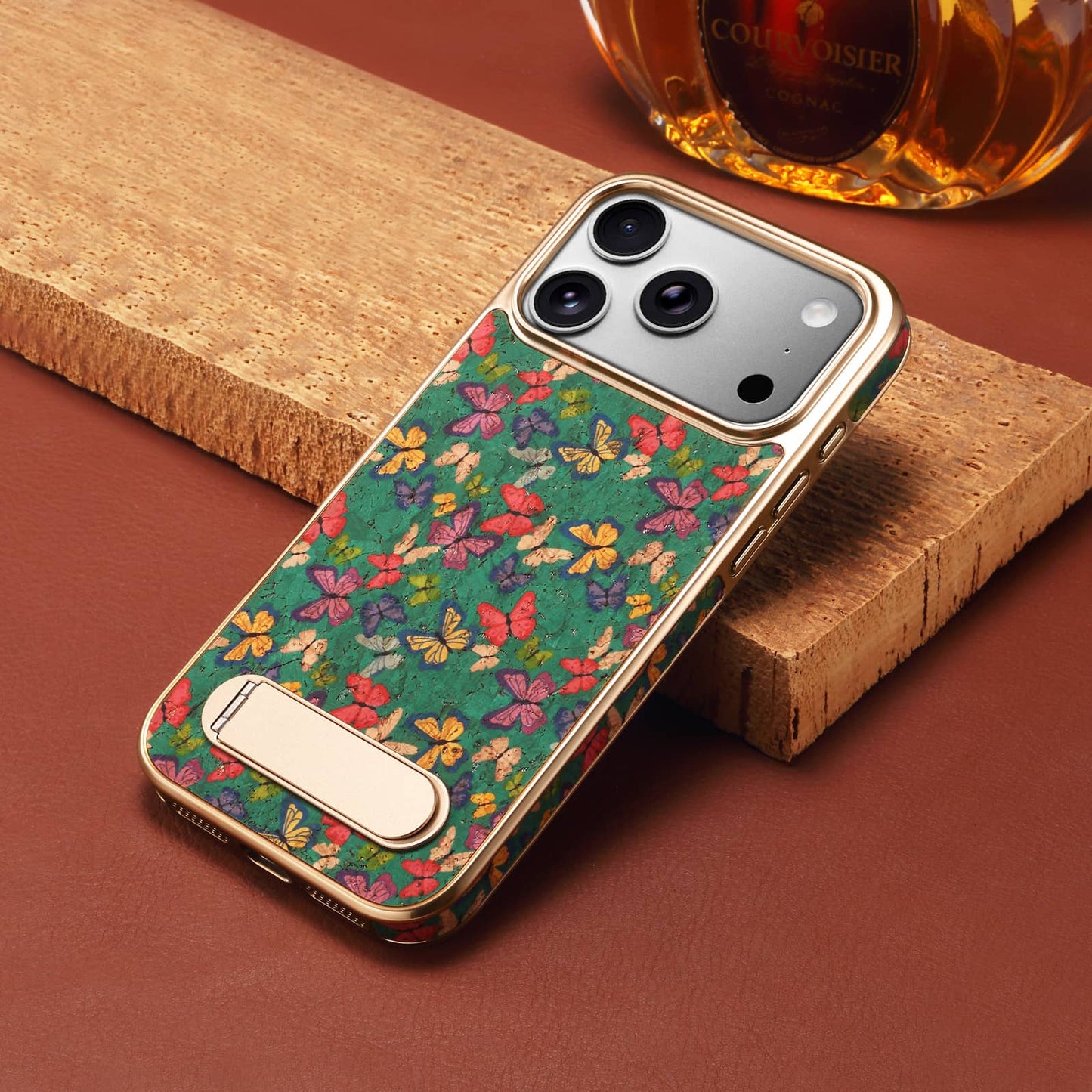 Cork Butterfly In-line Stand Magnetic Electroplated Phone Case