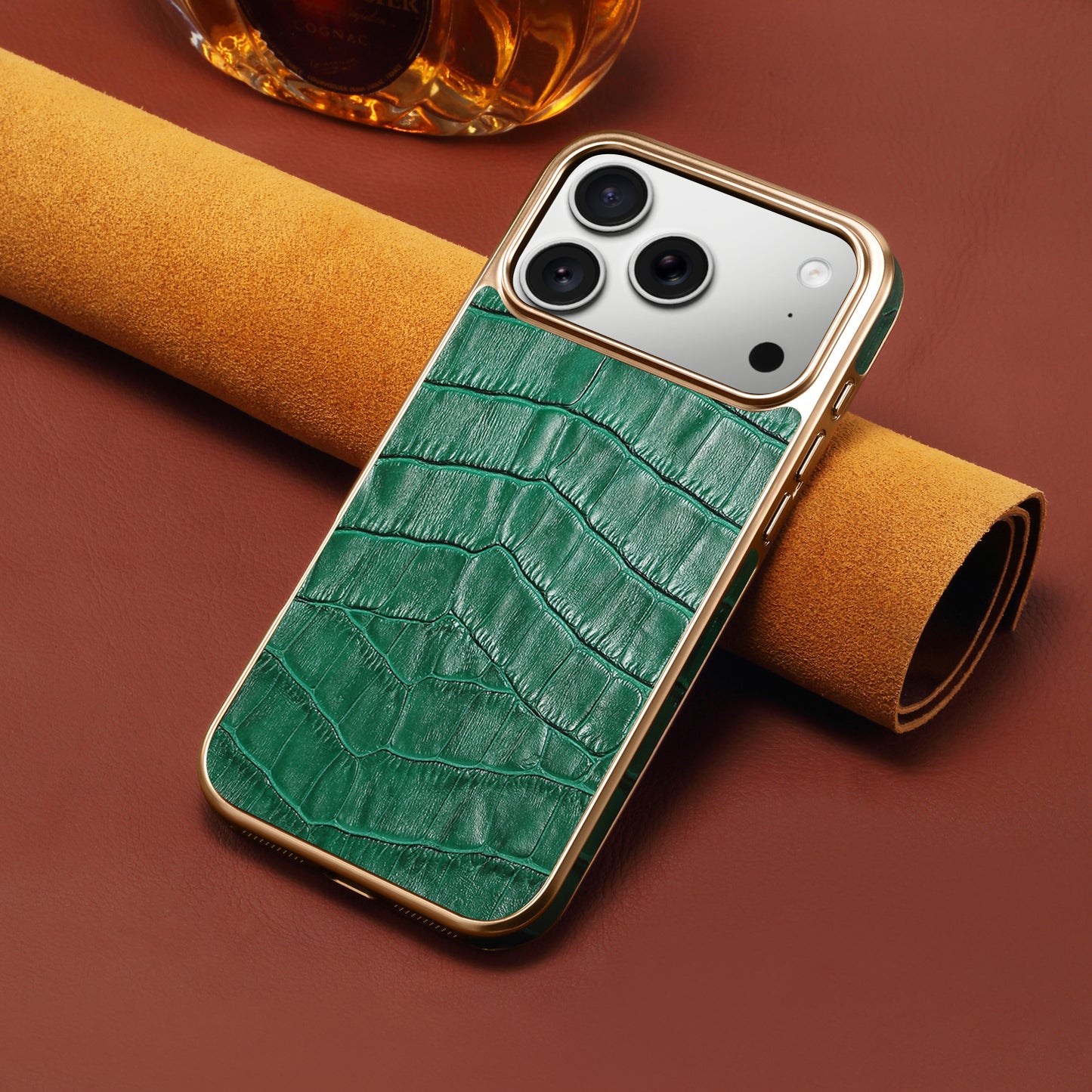 Genuine Leather Crocodile Texture Electroplated Phone Case