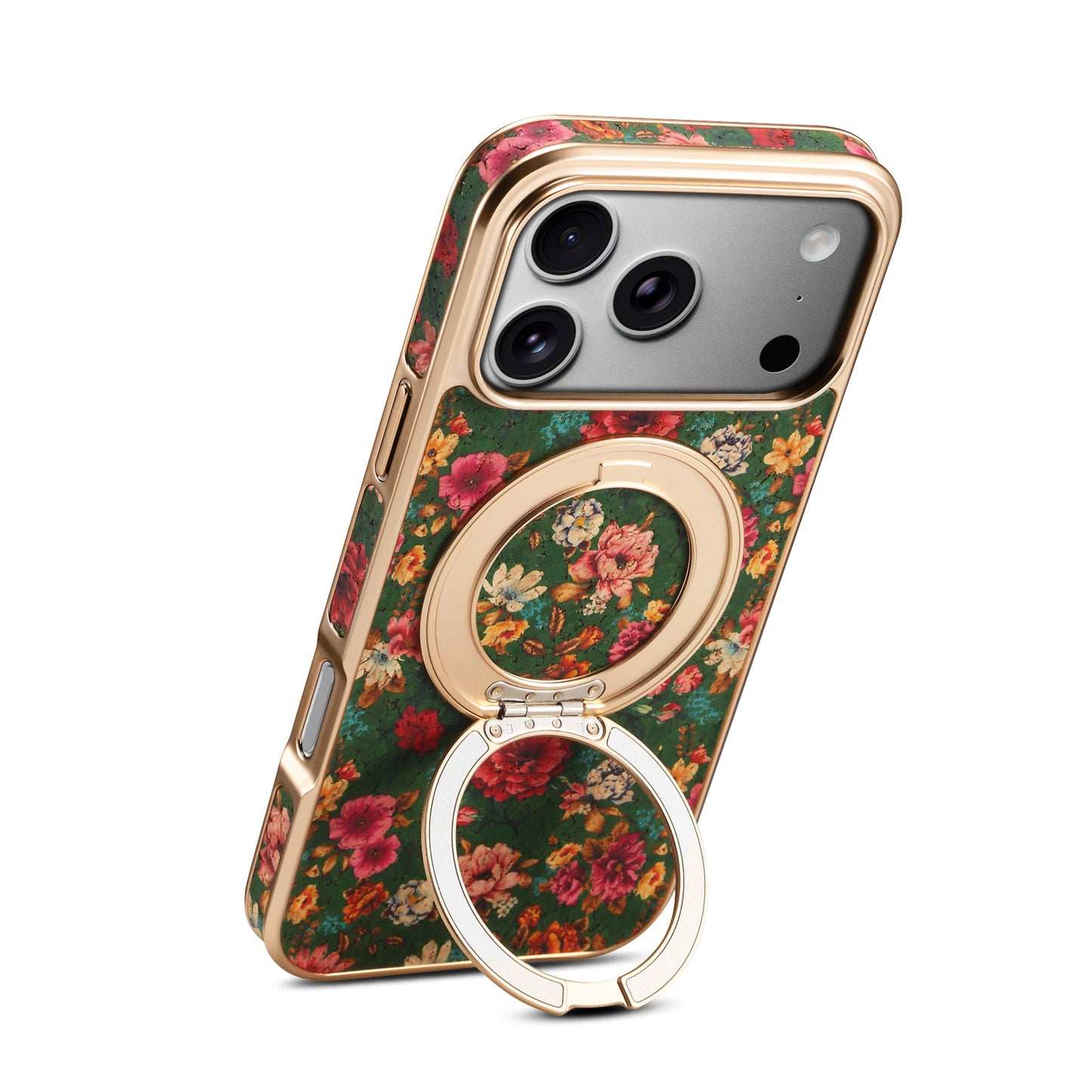 Floral Cork Wooden Case - 360 Kickstand